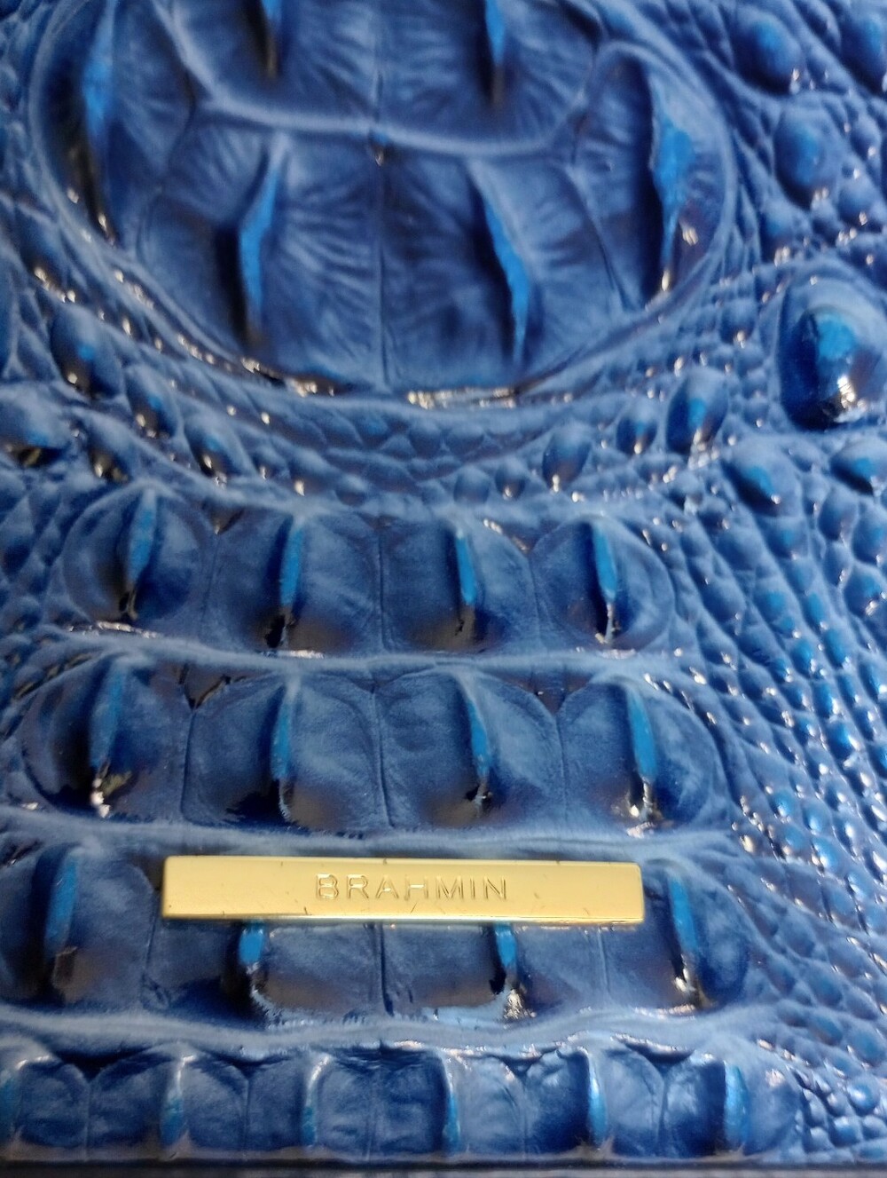 Brahmin Amelia Bucket Bag In Bluebonnet, Crocodile Embossed Leather Crossbody - Picture 4 of 9
